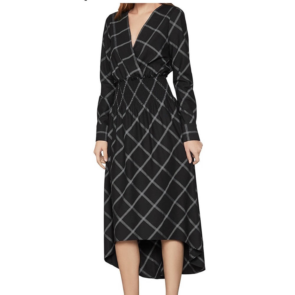 BCBGMaxAzria Black and White Windowpane Smocked Dress Medium